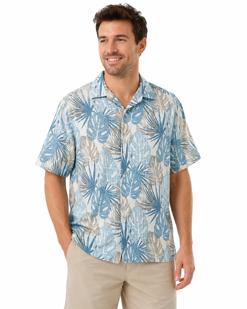 Margaritaville Silk Blend Multicolor Tropical Hawaiian Print Button Front Shirt